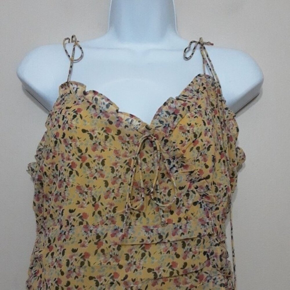storia yellow floral dress mini aline women M cottage-core romantic VACATION - Picture 4 of 13